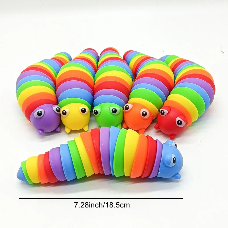 5.51inch 7.28inch Colorful Fidget Toy Slug Articulated Flexible 3D Slug Fidget Toy Relief Anti-Anxiety Sensory Kids Toys