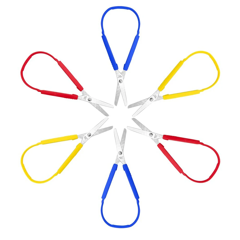 6 Pcs Loop Scissors Grip Scissor Colorful Self-Opening Adaptive Cutting Scissors for Children,Adults,Home,Office,School