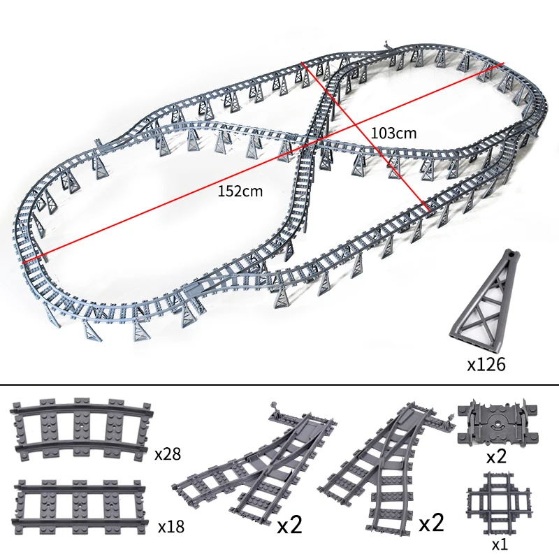 City Trains Bridge interruttore flessibile binari ferroviari binari Crossing di livello manuale Forked Straight Curved Building Block mattoni