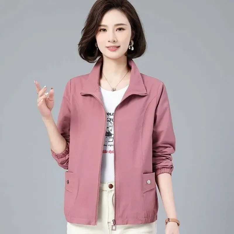 Korean Female Stand Collar Outwear High-grade Women Fashion Leisur Double Layered Jacket Spring Autumn Ladies Solid Color Coat