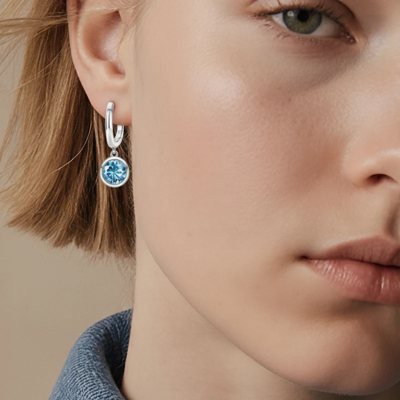 Sterling Silver S925 Cubic Zirconia Hoop Earrings for Women Sparkling Drop Dangle Earrings Elegant Wedding Party Jewelry Gift