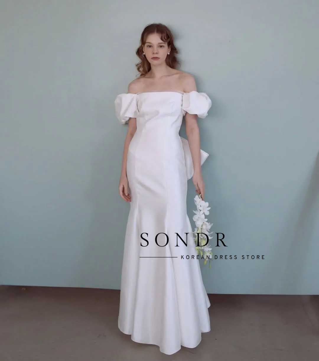 Sondr – robe de soirée de mariage élégante, Semi-sirène, personnalisée, longueur au sol, manches bouffantes, Corset au dos, robe de mariée, séance Photo