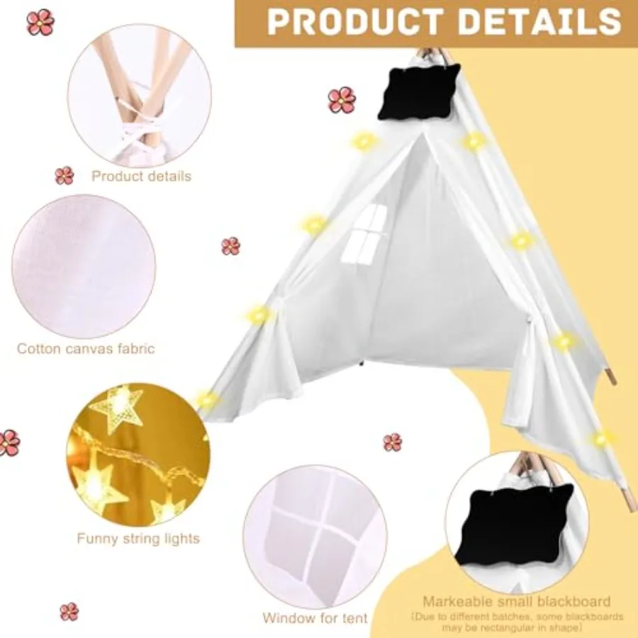 Juego de 12 Uds de tiendas tipi con pizarras pequeñas veteables y luces de cadena de 10 pies, tienda tipi plegable para juegos en interiores y exteriores para niñas