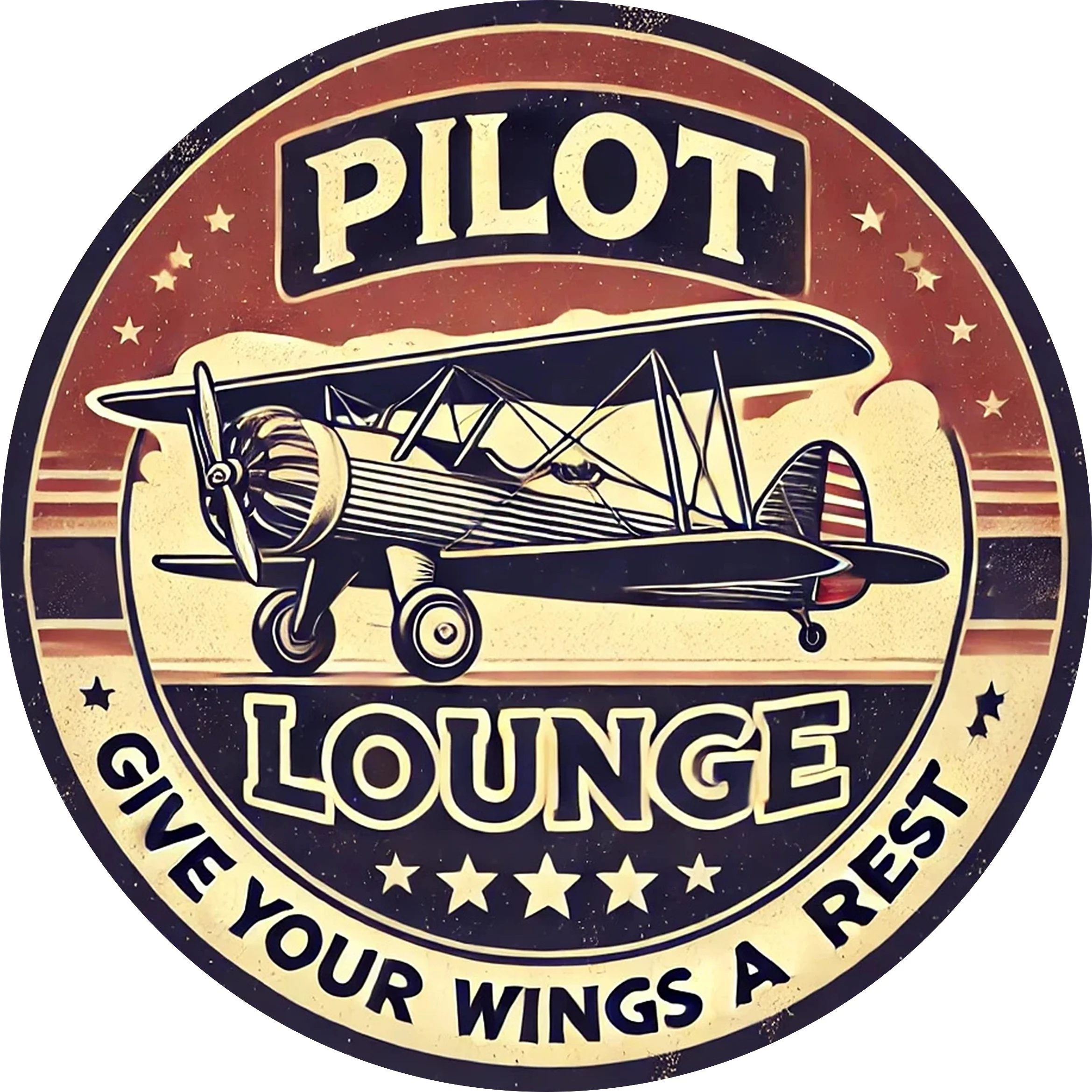 2D Metal Sign Pilot Lounge Vintage Biplane Aviation Tin Wall Art Plaque Give Your Wings A Rest Retro Bar Garage Decor Gift