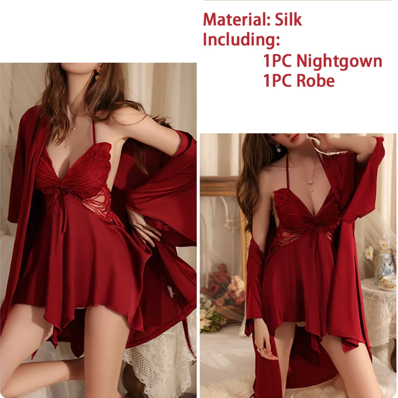 Jubah mandi seksi putih setelan tidur seksi pita gaun wanita piyama baju tidur baju tidur pakaian Malam godaan jubah mandi V-Neck