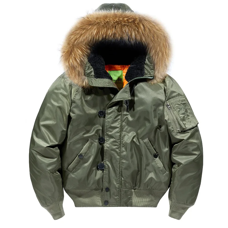 

Men's Pilot Style Winter Jacket Thickened Down Parka with Fur Hooded Coat Cotton Padded Outdoor Warm Coat