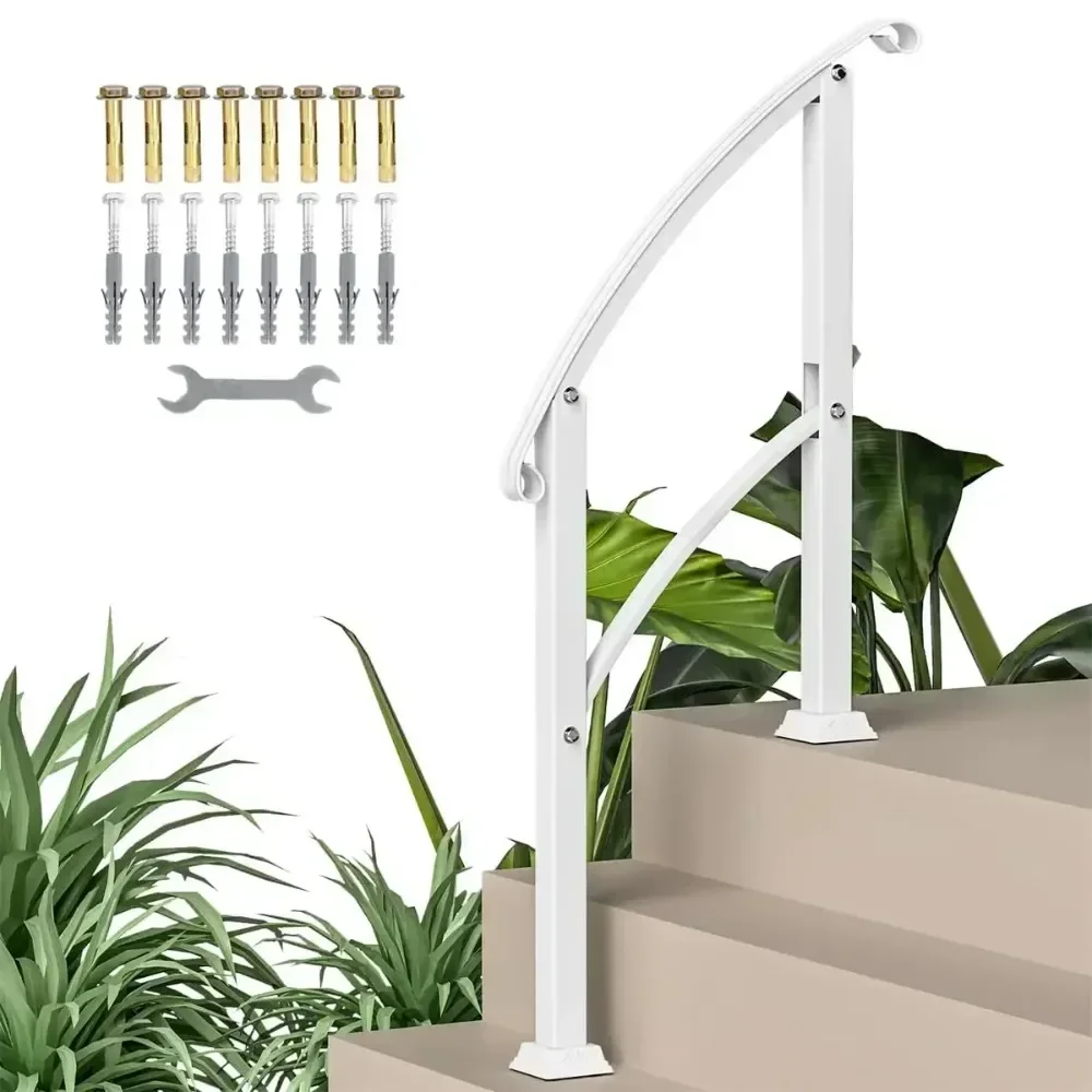 

2 Pack 3 Step Handrails for Outdoor Steps, Wrought Iron Stair Railing, Metal Hand Railing with Installation Kit, Staircase Handr