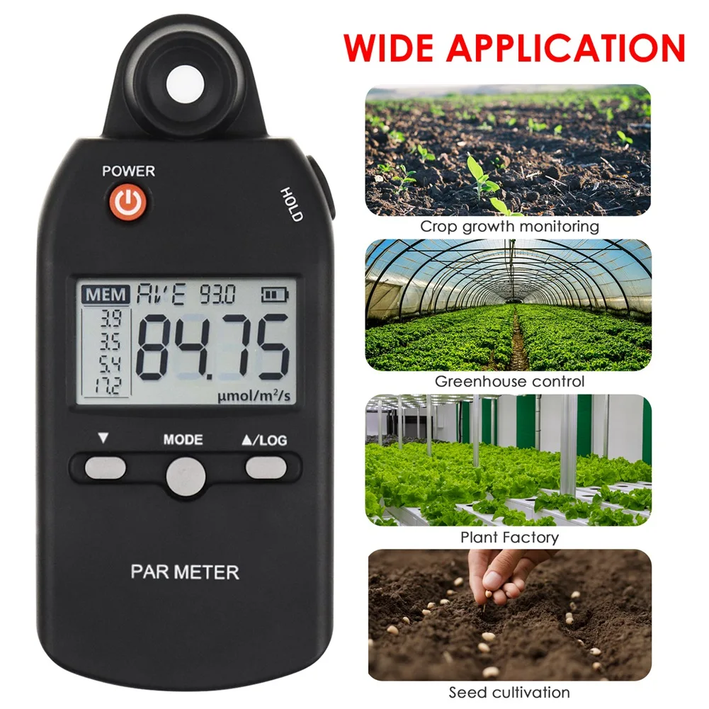 PAR Meter Illuminance Meter PPFD Quantum Sensor Full-Spectrum Record Function Indoor Outdoor Plant Light Meter