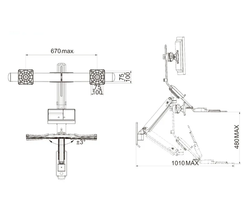 NB MC27-2A Ergonominc Sit Stand Workstation Wall Mount 22-27 Inch Dual Monitor Holder Arm with Foldable Keyboard Plate