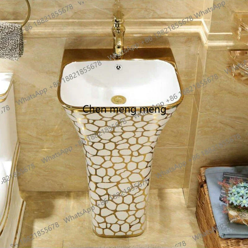 

Выгодные скидки! Золотая роскошная прямоугольная раковина-пьедестал из керамики для ванной комнаты с подставкой и переливом.