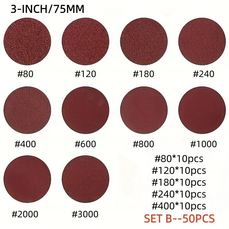3-inch sandpaper disc, aluminum oxide P80-P2000 grit, suitable for rotating tools, wooden furniture repair, and metal polishing