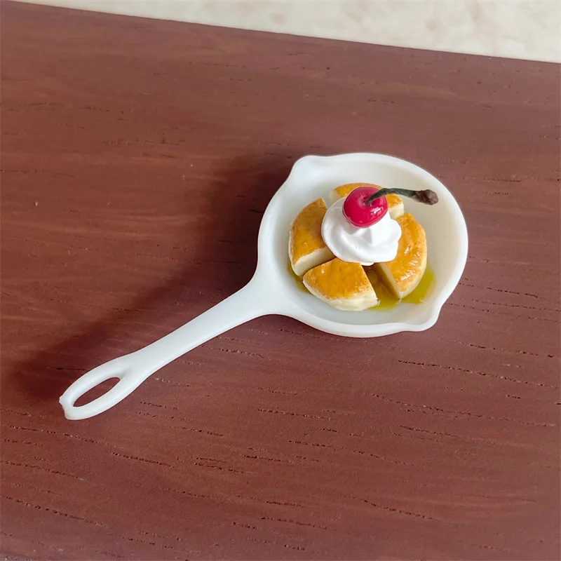 Dollhouse Mini Frying Pan Breakfast Cherry Cream Pancake Kitchen Food Toy Model Dolls House Scene Decor Accessories