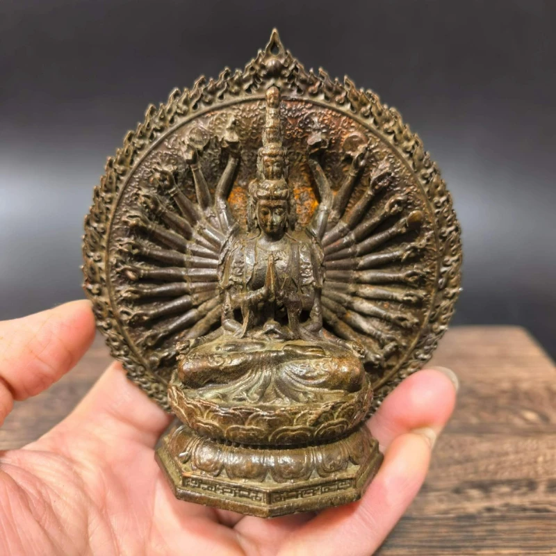 Retro Copper Thousand-Hand Guanyin Home Living Room Feng Shui Home Protection Decoration Offering
