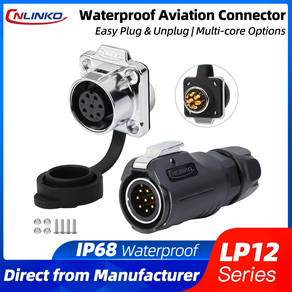 

CNLINKO LP12 Semi-Metal Waterproof Electrical Connector M12 IP68 Industrial Plug and Socket Kit for Outdoor Machinery Automotive