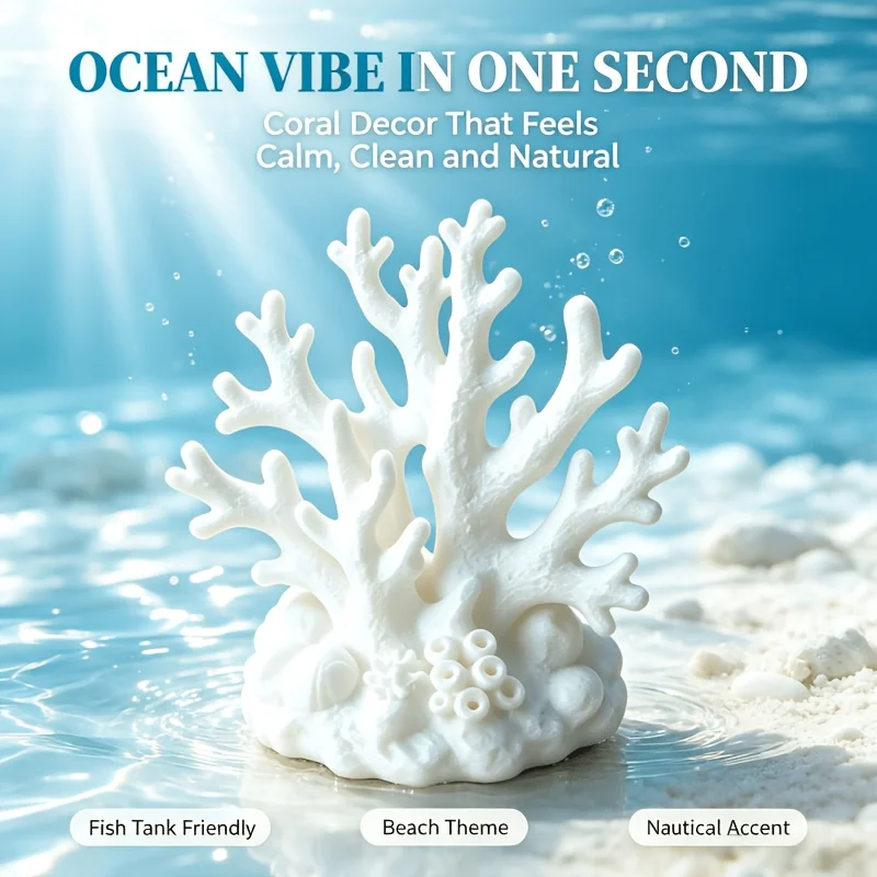 3D Printed White Coral Figurine Coastal Ocean Vibes Sea Life Statue Aquarium Fish Tank Minimalist Beach Home Table Decor