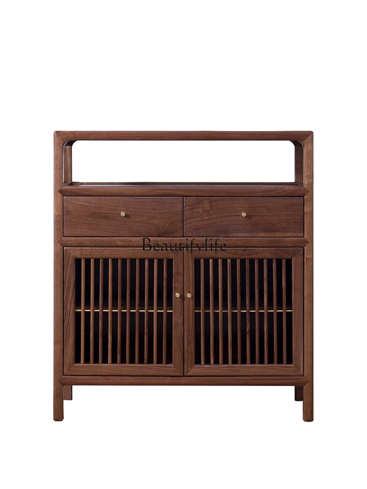 

New Chinese Style North American Black Walnut Dining Edge Tea Cabinet Solid Wood Storage Zen Entrance Cabinet Multi-Functional