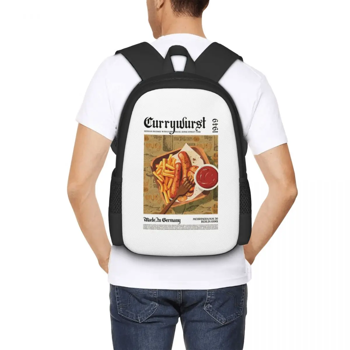 

Currywurst Wall Art Student Backpack School Bag Hiking Travel Daypack for Boys Girls Fashion Bookbag Shoulder Bags