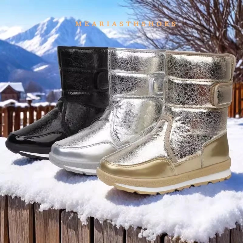 Winter Boots Silver Color Women Snow Boots Fur Insole Lady Warm Shoes Girl boots Fashion Mid-High Free Shipping Nice Looking