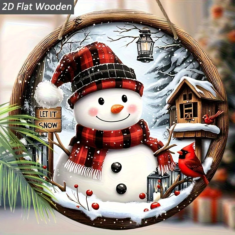 2D flache Weihnachtsschneemann-Hängedekoration aus Holz – Kardinalien und Winterdorf-Szenen, Thanksgiving- und Weihnachtsdekoration