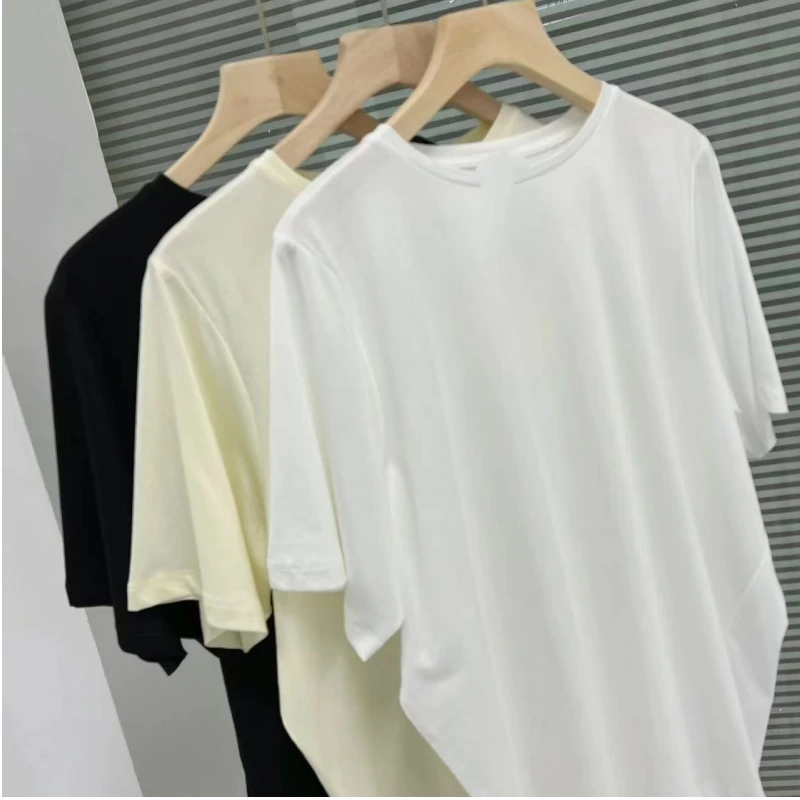 Swedish TT round neck straight tube organic cotton women's Nordic style loose casual T-shirt top