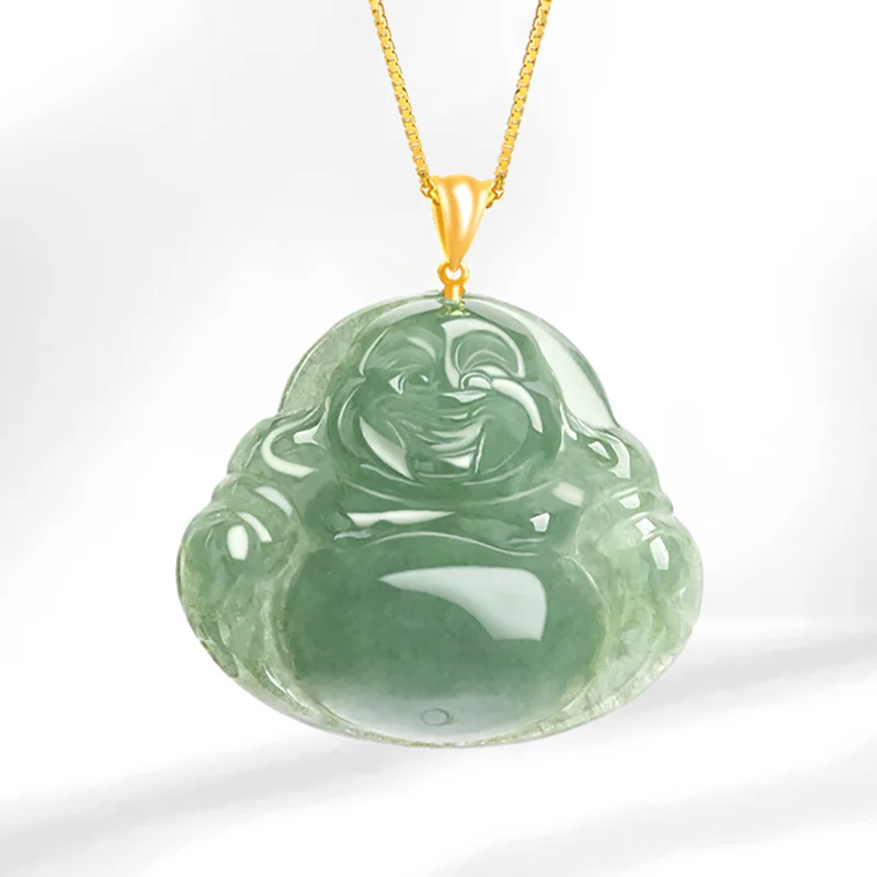 

18K gold Inlaid Natural Myanmar Jadeite Oil Green Buddha Maitreya Pendant Necklace Ice Jade Charms For Women Jewelry Drop Ship