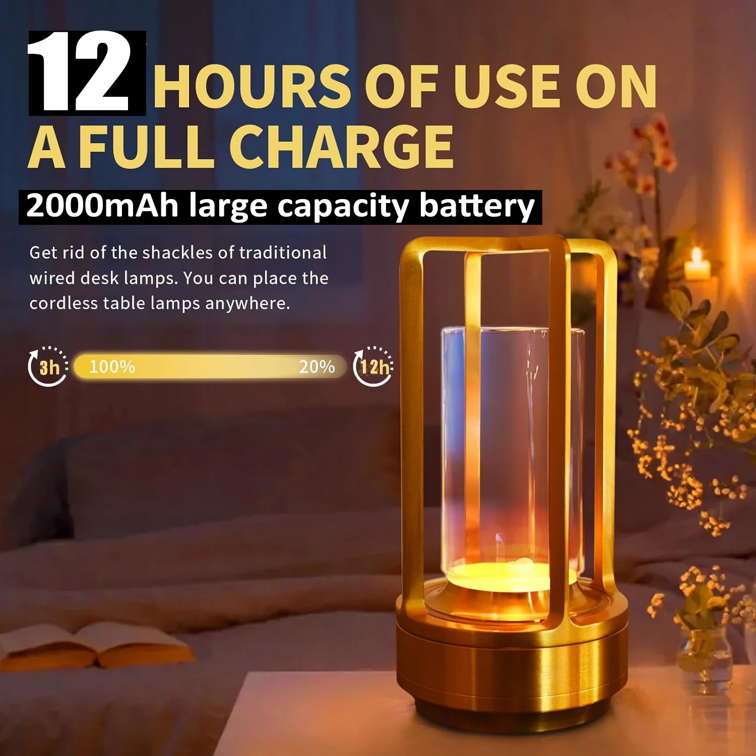 LED Cordless Table Lamp Retro Bar Metal Desk Lamps Rechargeable Touch Dimming Night Light Restaurant Bedroom Home Outdoor Decor