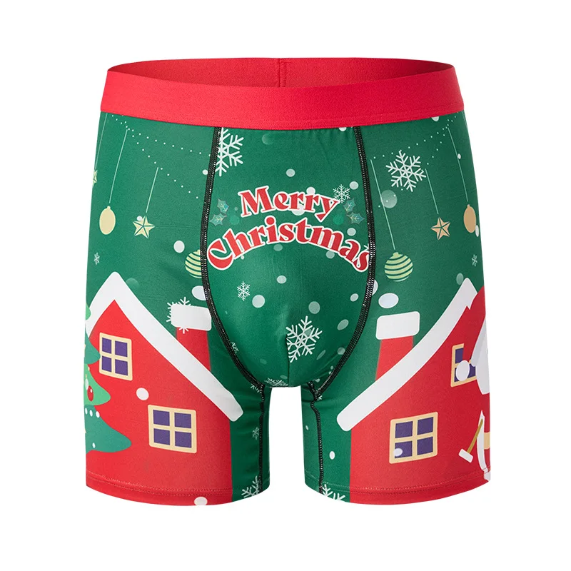 1/3Pcs/Set Christmas Print Men Boxer Shorts Breathable Ice Silk Boyshorts Elastic waistband Mens Underwear Male Christmas Gifts