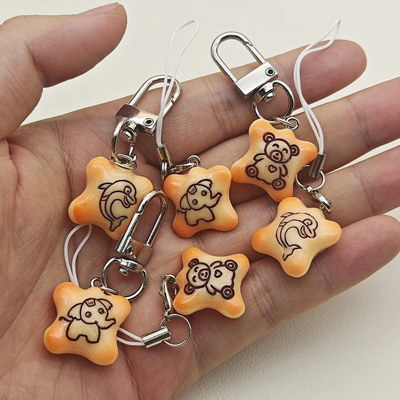 Cute Animal Cookie Food Keychain Simulation Biscuit Keyring Phone Lanyard Cellphone Chain Lovely Bag Pendant For Couple Gifts