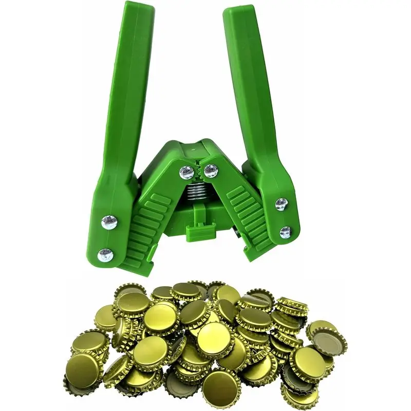 Beer Bottle Capper Manual 26mm Crown Cap Sealer with 100 Caps Home Brewing Tool Easy Use