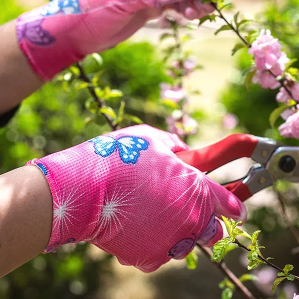 1Pair Yard Cleaning Palm-Coated Floral Garden Gloves Women Non-Slip Working Gloves Non-Slip Household Labor Protection Gloves