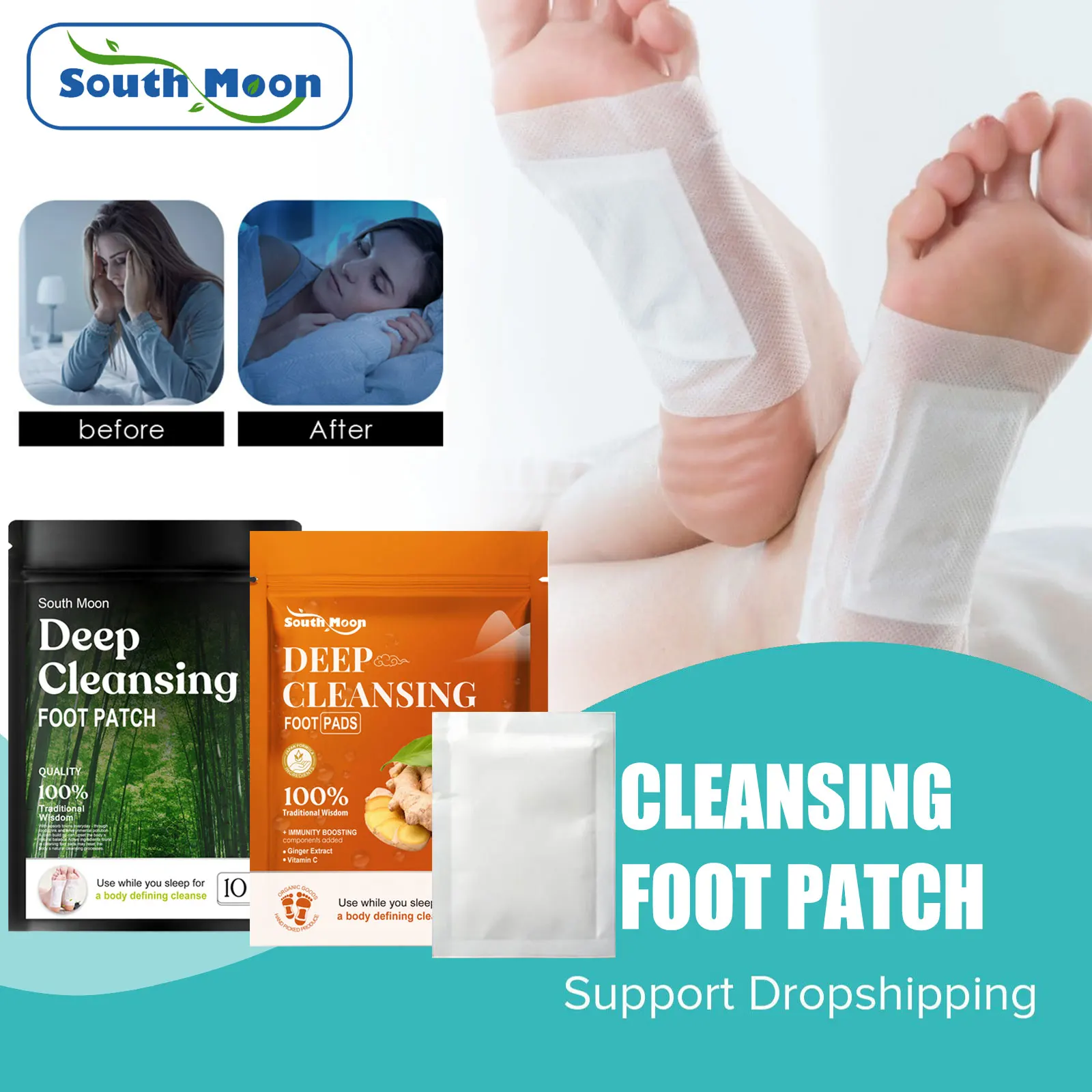 

South Moon Herbal Foot Patch Improve Insomnia Relax Anxiety Stress Relief Body Fatigued Help Slimming Toxin Cleansing Sticker