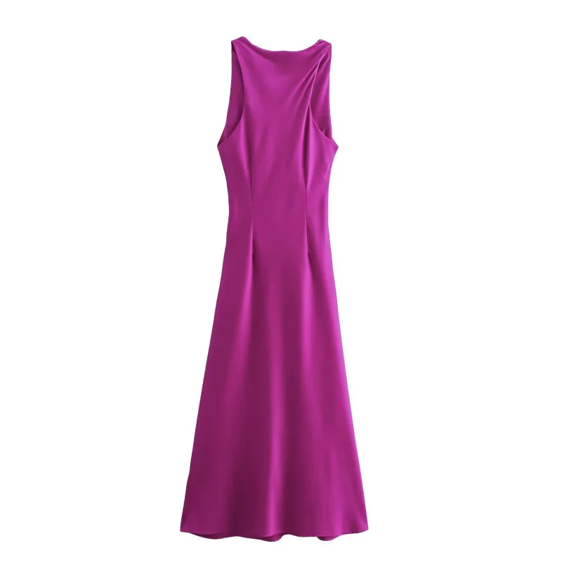 ETJ 2026 Elegantes Satin-Slip-Kleid für Damen Ärmellos mit Wasserfallausschnitt Figurbetontes Midikleid Vintage-Chic Partykleid Robe Femme Bekleidung – Detail 30