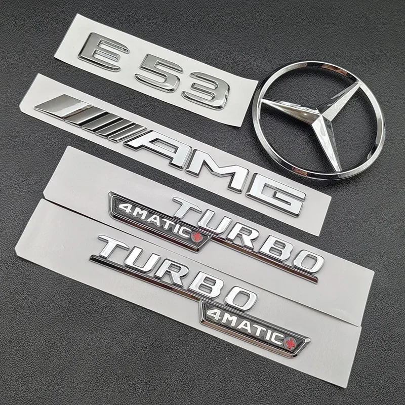 

3D ABS Chrome Car Letters Logo E53 Fender TURBO 4MATIC Emblem Badge Rear Star AMG Sticker For Mercedes AMG E53 W213 W212