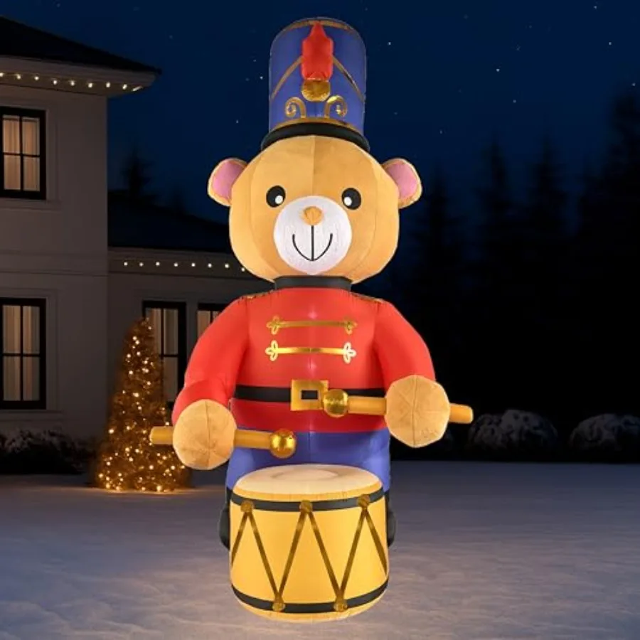 

15-Foot Animated Inflatable Drummer Bear with Moving Arms Plush Texture LED Illumination and Gold Accents