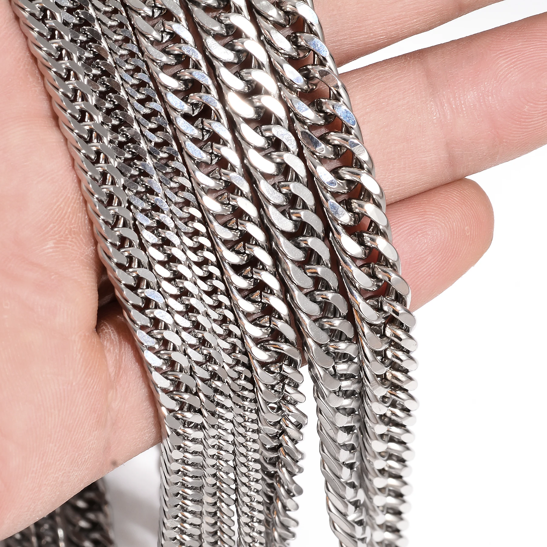 1 Meter 3,5mm-8mm Punk Edelstahl Kubanische Panzerkette für Damen und Herren, Hip-Hop Miami Halskette, Herrenschmuck Großhandel – Detail 6