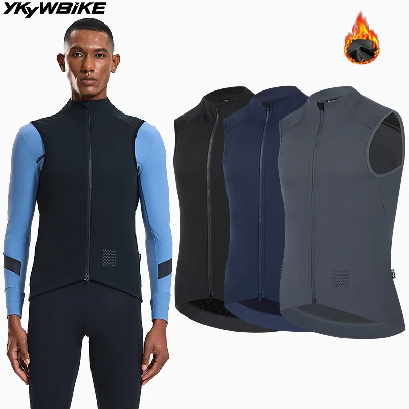 YKYWBIKE Winter Cycling Gilet MTB Thermal Warmth Bicycle Sleeveless Vest 5 Pockets Windproof Waterproof Road Bike Gilet