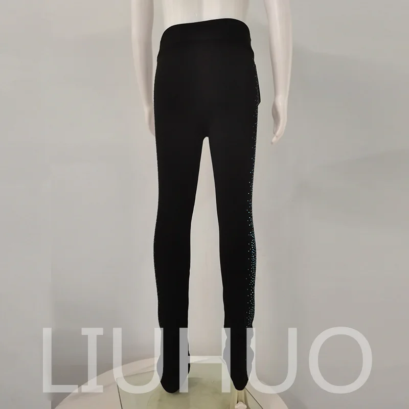 Pantalones de patinaje sobre hielo para niños y adultos, pantalón negro completo de lana, Color sólido