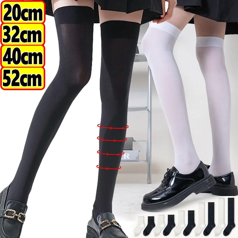 Silk Sox Thin White Black Knee Sock JK Women Stocking Lolita Uniform Thin Long Socks Nylon Elastic Summer Underwear 20-52cm