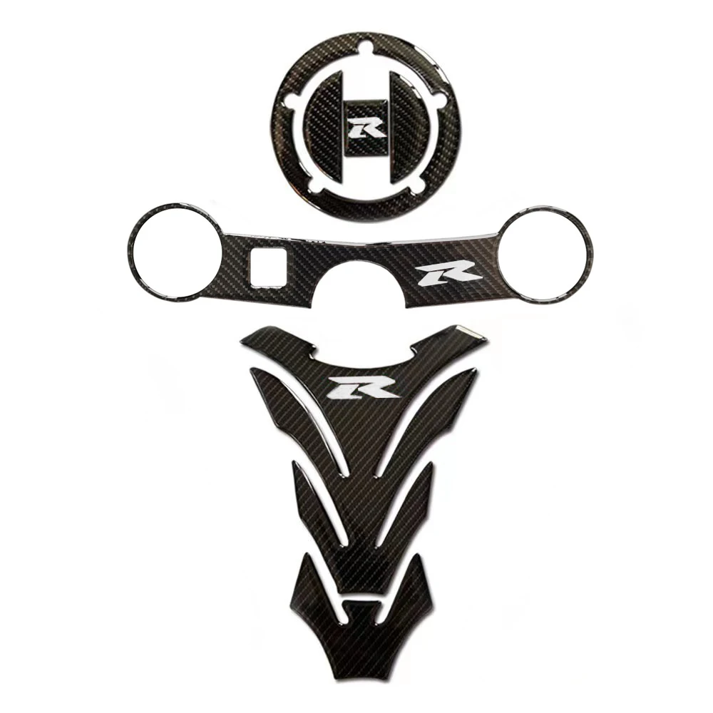 

White Carbon Tank Cap Sticker Tank Pad Fork Triple Tree Upper Clamp Decal for SUZUKI GSXR GSX-R 600 750 2004 2005 K4 K5