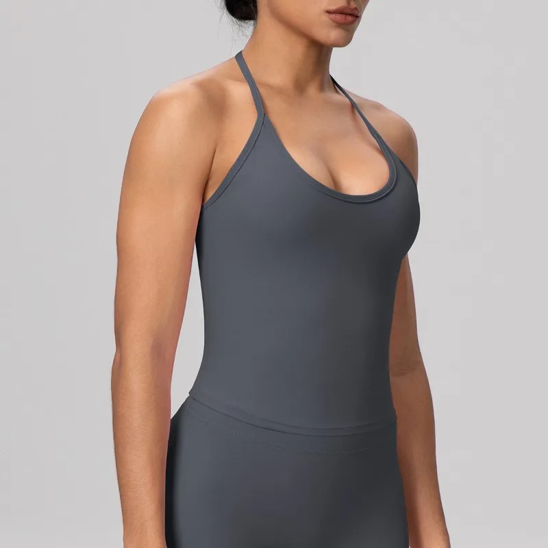 

Женская подвесная одежда для йоги на шее, плотно облегающая, быстросохнущая, красивая спина, жилет для фитнеса, уличная спортивная одежда для бега и отдыха