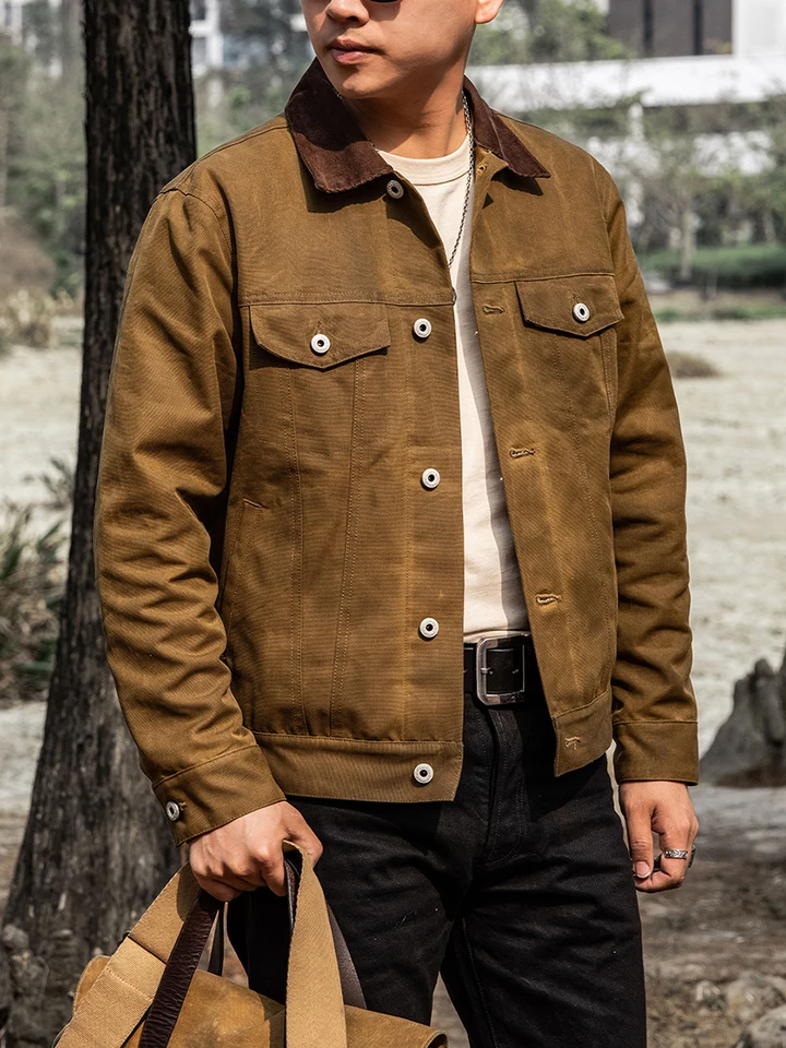Khaki Vintage Cotton Trucker Jacket Men's