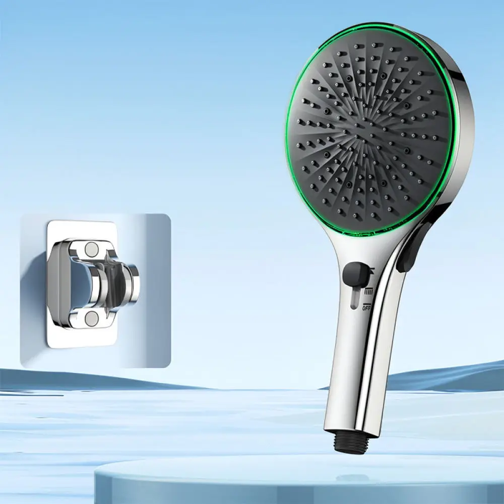Handheld Pressurized Shower Head With LED Light Rainfall Sprayer Bathroom Water Saving Modern Style Bathing Tool Easy Setup