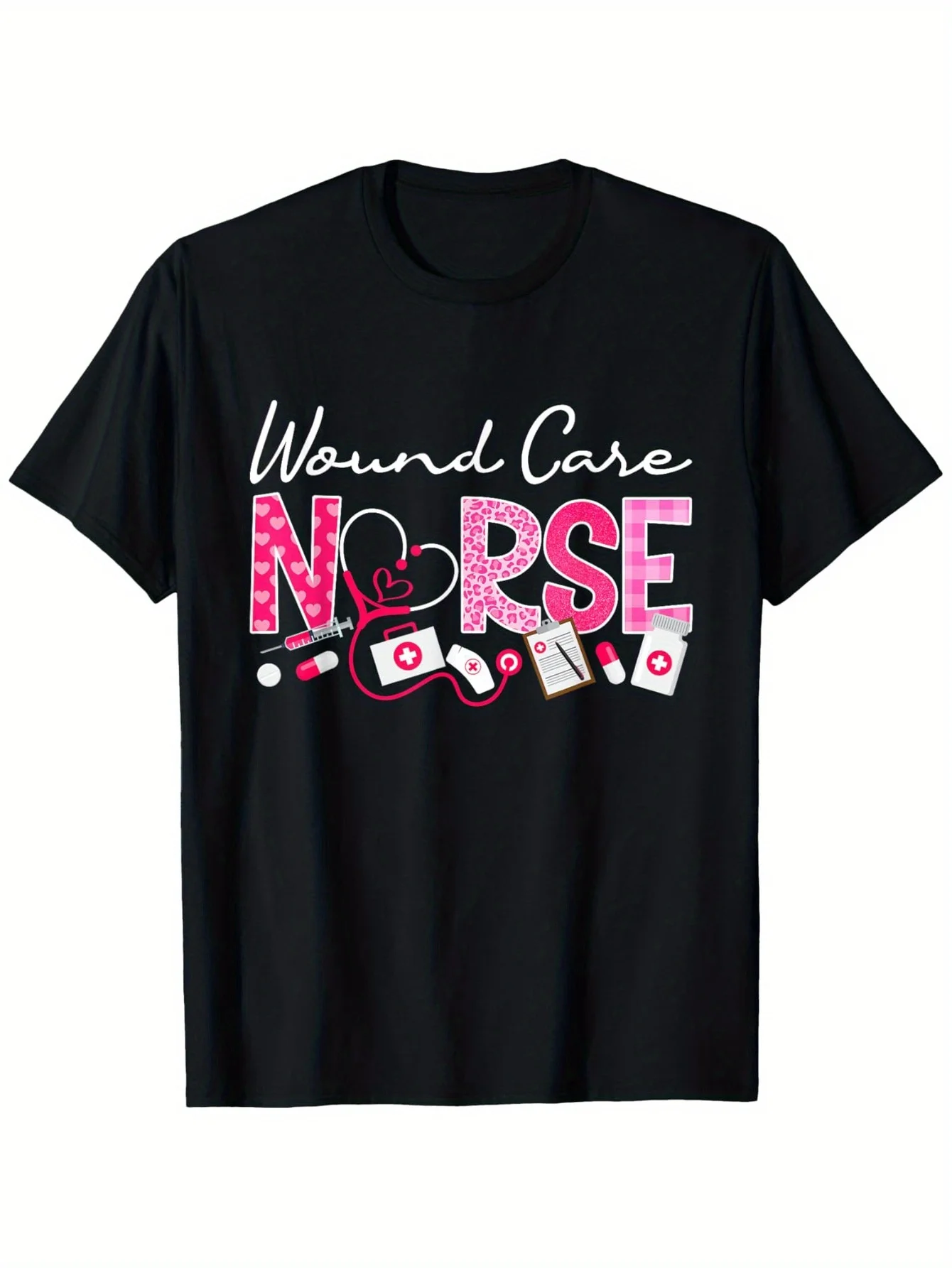 Wound Care Nurse Humor T-Shirt - 100% Cotton Round Neck, Funny Nursing Stethoscope Design with Wound Care Theme, Perfect Gift fo