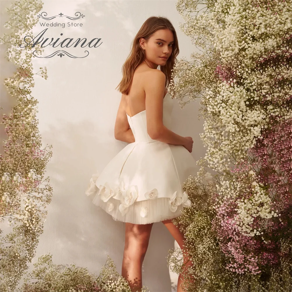 Aviana Customized Boat Neck A-Line Wedding Dress Backless Sleeveless Flower Short Mini Dress Elegant Simple Design Tulle New