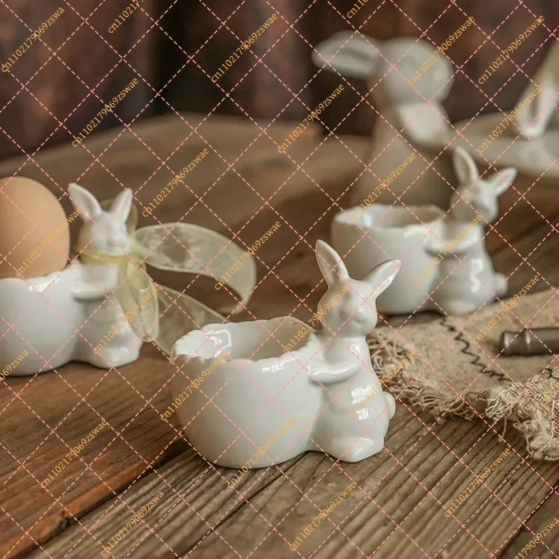 Pure White Ceramic Rabbit Egg Cup, Creative Home Decor Ornament & Candle Holder