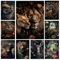 5D Diamond Painting Tropical Plant Flower Animals Mosaic Lion Leopard Tiger Owl Bird DIY Full Drill Cross Stitch Embroidery V610