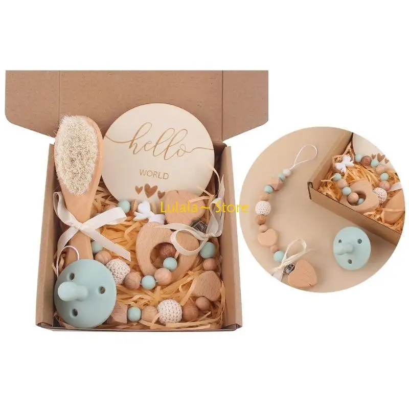 

Y4QA Infant Teething Toy & Pacifier Clip Package Newborn Teether with Nipple Card set