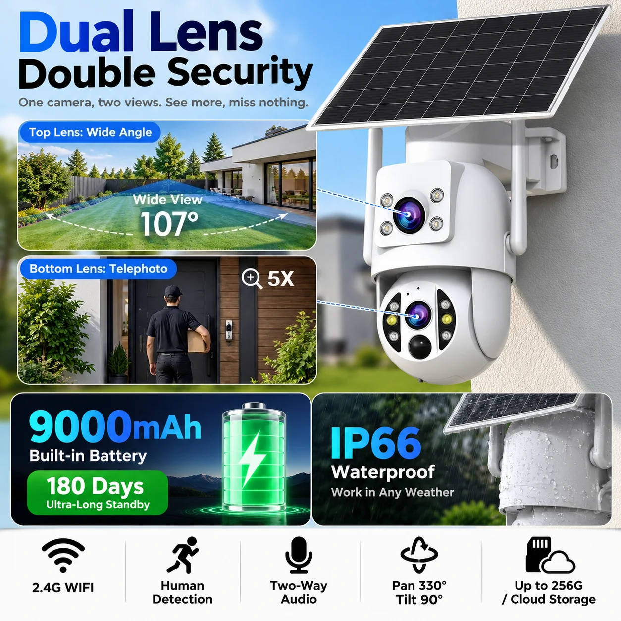 JOOAN 8MP Wireless Solar WiFi Outdoor Camera Dual Lens Human Detection Long Standby Home Security CCTV Video Surveillance