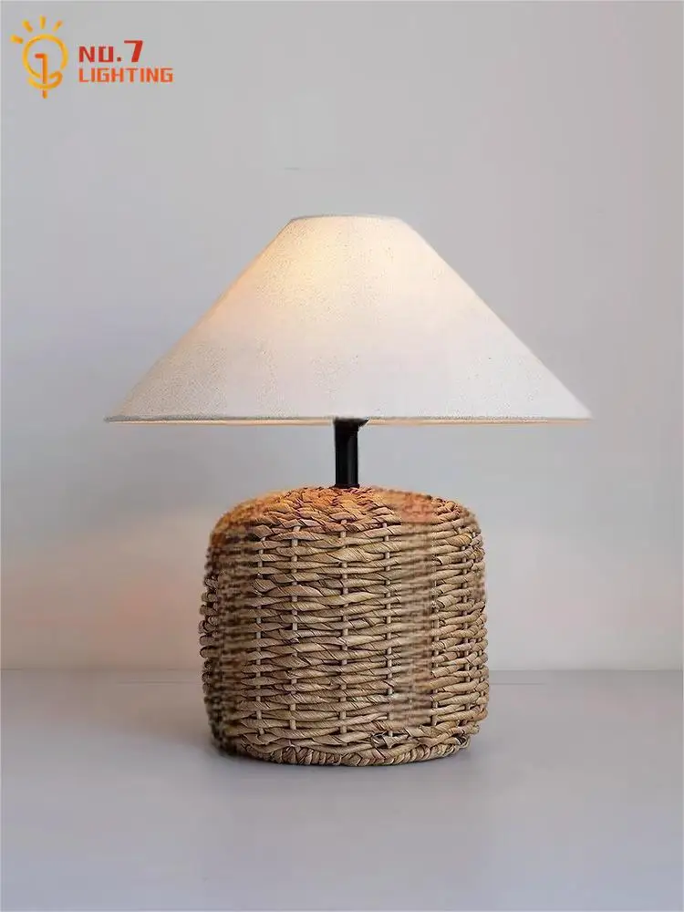 

Japanese Wabi-Sabi Retro Rattan Weaving Table Lamp LED E27 Minimalist Zen Art Desk Lights Homestay Living Room Bedroom Bedside