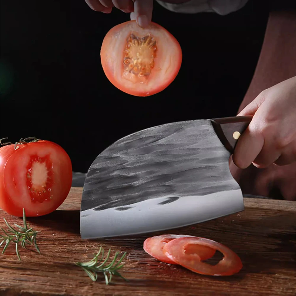 Butcher Slaughter Knife Chef Cleaver Meat Chop Vegetables Kitchen Knives Hand Forged Blade Wood Handle Heavy Knife Cooking Tools